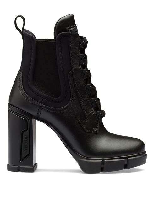 prada boots black leather|prada chunky heel ankle boots.